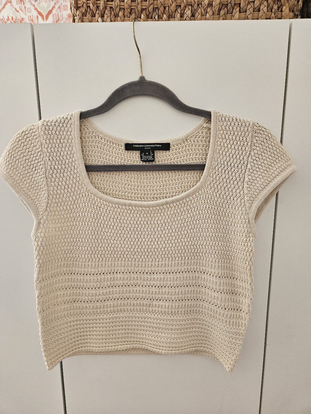 French Connection Cream Crochet Crop Top